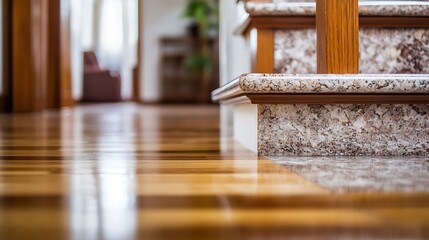 Aufkleber - Elegant staircase showcasing polished wood and marble flooring in a beautifully designed interior space : Generative AI