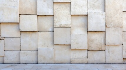 Fototapete - Textured beige stone wall with a modern design featuring large square blocks arranged aesthetically : Generative AI