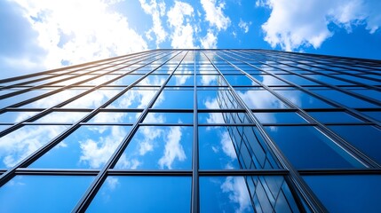 Aufkleber - Skyscraper Architectural View Highlighting Glass Façade and Reflected Clouds : Generative AI