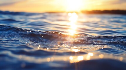 Aufkleber - Mesmerizing CloseUp Capture of Rippling Water Surface Shining Under Golden Sunset Light : Generative AI
