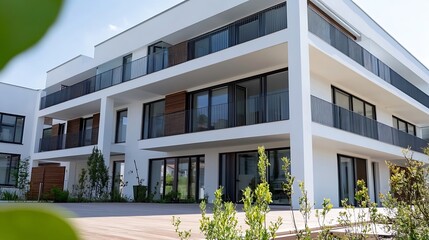 Aufkleber - contemporary residential building showcasing elegant balconies and modern architecture with outdoor 