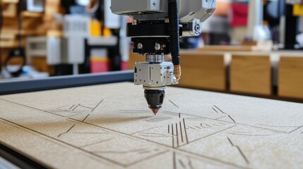 Poster - A diamond-cutting CNC machine creating precision cuts, placed on a soft silver-gray surface.