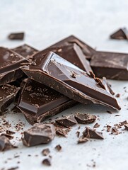 Aufkleber - Delicious dark chocolate pieces on a light background showcasing rich textures and flavor : Generative AI