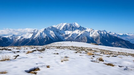 Poster - Majestic snowcovered mountain peak against a clear blue sky showcasing nature's breathtaking beauty : Generative AI