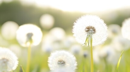 Poster - A Field of Dandelions Bathed in Soft Morning Light with a Dreamy Feel : Generative AI