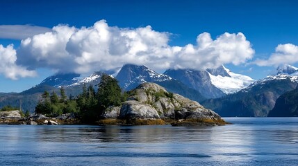 Poster - Breathtaking landscape view of tranquil waters reflecting majestic mountains under a dramatic sky : Generative AI