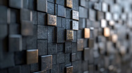 Aufkleber - Abstract closeup of artistic square tiles with varying finishes in muted color tones for modern decor : Generative AI