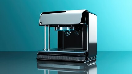Poster - A sleek and modern D printer producing a wearable accessory on a glossy cyan blue surface.
