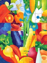 Aufkleber - Fresh groceries create a colorful puzzle representing a complete shopping experience and healthy living through vibrant modern design