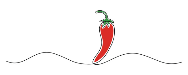 Aufkleber - Red chili pepper in one continuous line drawing. Hot mexican spice in simple linear style. Editable stroke. Doodle contour vector illustration