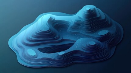 Fototapete - Futuristic digital network concept showing layered paper cut style with interconnected nodes and glowing blue gradients in a modern design