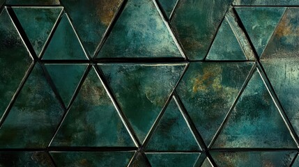 Poster - Emerald Triangles Textured Metallic Background.