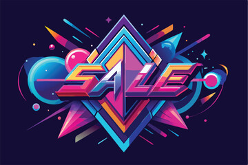 Aufkleber - Bold geometric vector illustration of a sale design with vibrant colors and dynamic shapes on a dark background