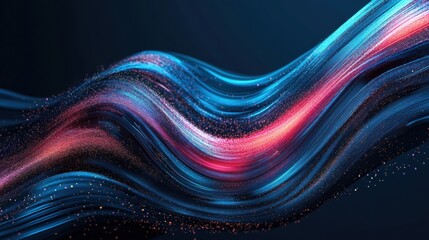 Poster - Neon Wave Abstract Flowing Light Trails in Digital Space.