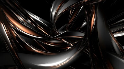 Poster - Metallic Flow Abstract Copper and Silver Swirls on Black.