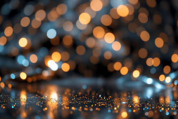 Wall Mural - soft, blurry bokeh lights in orange and blue tones create an abstract festive background. illuminate