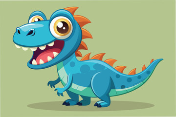 Poster - Colorful minimal vector illustration of a cheerful dinosaur standing on a plain background and showcasing playful features during a mid-day activity