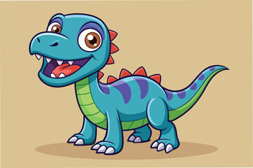 Poster - Colorful minimal vector illustration of a cheerful dinosaur standing on a plain background and showcasing playful features during a mid-day activity