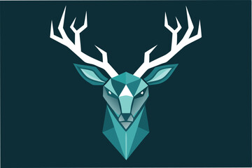 Poster - Stylized geometric illustration of a deer head with intricate triangular shapes in shades of teal and blue expressing minimalism and modern design