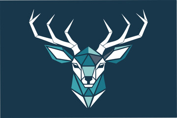 Poster - Stylized geometric illustration of a deer head with intricate triangular shapes in shades of teal and blue expressing minimalism and modern design