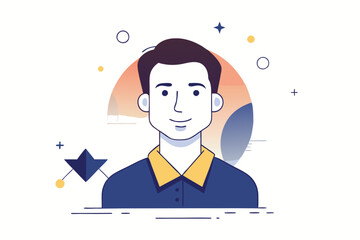 Fototapete - Vector illustration of a smiling man in a minimal style with geometric design elements and soft colors