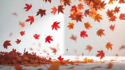 Poster - Falling autumn leaves against a white backdrop.