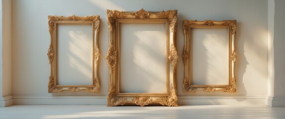 Poster - empty picture frame on white wall backdrop with space for text