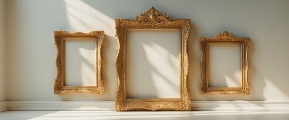 Poster - empty picture frame on a white wall background featuring blank space