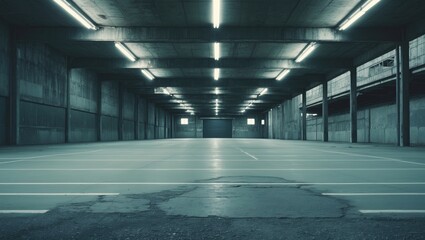 Poster - empty industrial warehouse or parking area. urban, rough construction background. vacant shed interi