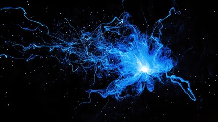 Poster - Abstract welding scene with electric blue sparks bursting against a solid black background.