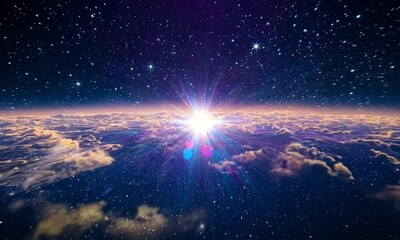 Wall Mural - A vast starfield slowly moves across deep space, with distant galaxies and nebulae glowing in soft blues and purples. Shooting stars occasionally streak across, leaving faint trails of light