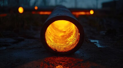 Poster - A close-up of a freshly welded steel joint glowing with residual heat in an industrial setting.
