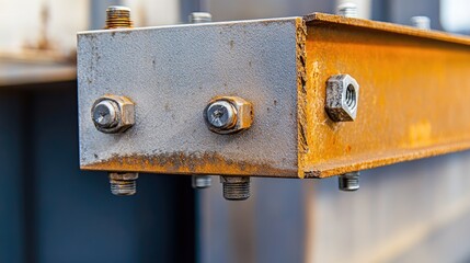 Poster - A freshly installed steel beam with bolts and welding marks visible along the edges.