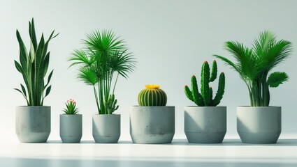 Poster - Decoration plants in concrete pots isolated against a white background.