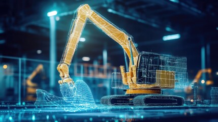 Poster - A futuristic construction site integrating AI, robotics, and green energy solutions.