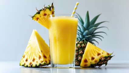Aufkleber - Delicious pineapple juice and fresh fruit on a white background