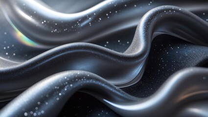 Poster - Grey abstract wavy curved lines on a backdrop. Background featuring line curve design. Blurred silk material. Iridescent and sparkling like stars in the night sky, it has a form.