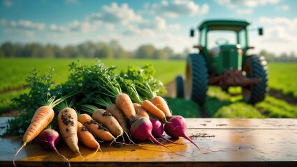 Poster - Desk of empty space and spring vegetable decoration