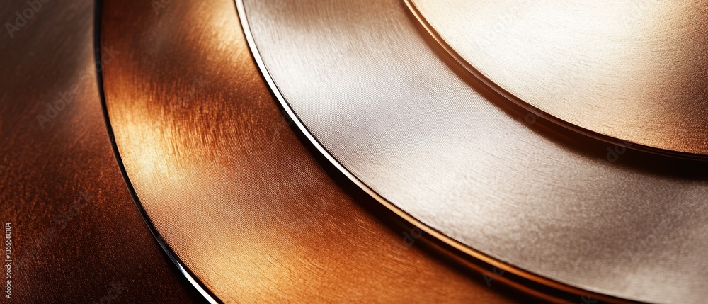 Close-up of Polished Metal Plates with Different Tones and Textures Displaying Elegance and Modern Design Elements