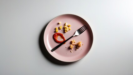 Poster - Dirty plate with leftover food and a fork.