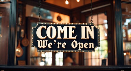 Poster - Come in, we are open, retro vintage black sign