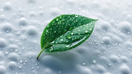 Aufkleber - Droplet-covered Centella asiatica leaves isolated against a white backdrop, seen from above.