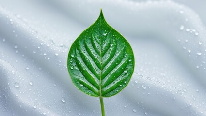 Aufkleber - Droplet-covered Centella asiatica leaves on a white background, seen from above.