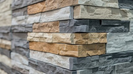 Poster - Collection of decorative stone veneer panels, neatly stored in a showroom, representing modern cladding solutions.