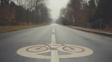 Poster - Dedicated bicycle lane marked with bright symbols alongside a smooth asphalt road, promoting eco-friendly transport.