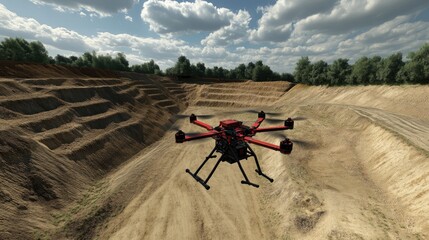 Poster - Drone-mounted LiDAR scanner surveying land for an upcoming construction project.