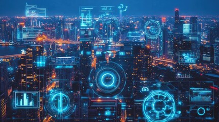 Poster - Energy-efficient smart buildings under development with digital simulations displayed.
