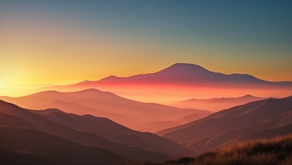 Wall Mural - golden sunlight illuminates the distant mountains, emphasizing the peaceful landscape. nature reveal