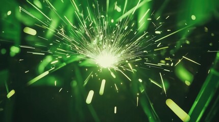 Poster - High-speed welding sparks scattering against a neon green background, symbolizing energy and craftsmanship.