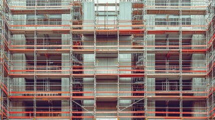 Poster - Modular scaffolding system assembled on a large-scale commercial construction project.